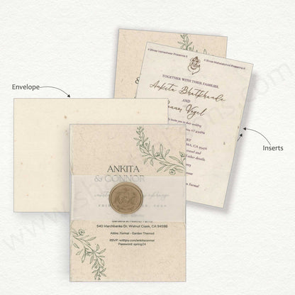 Hand Made Paper Wedding Card with Wax Seal | S - 8026