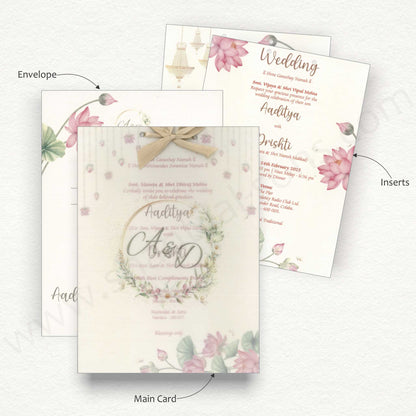 Lotus Floral Wedding Card With Vellum Paper | SS - 80156