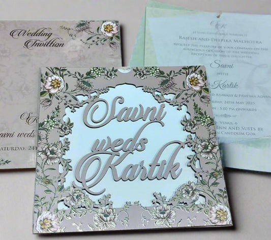 Beautiful Floral Laser Cut Wedding Card | SS-2430