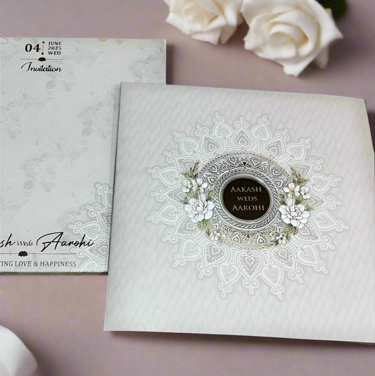 Classy Floral Wedding Card with Acrylic Name Plate | SS-2435