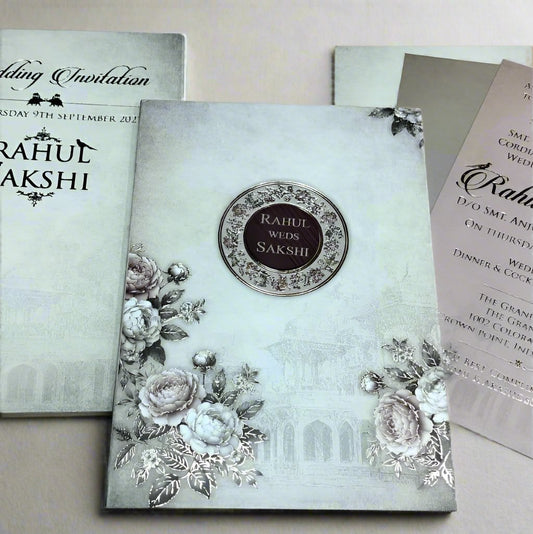 Floral Wedding Card with Beautiful Wooden Name Plate | SS-1212