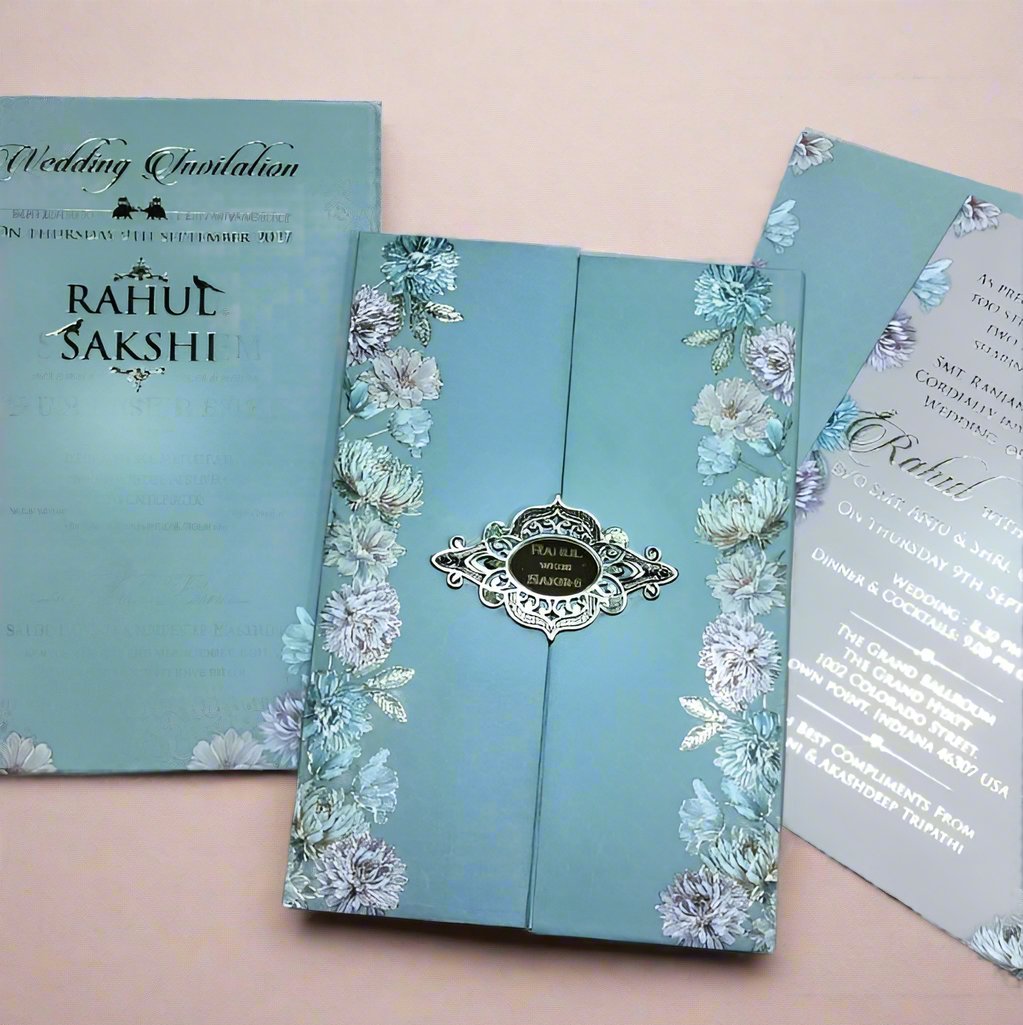 Beautiful Floral Wedding Card with Acrylic Name Plate | SS-1218