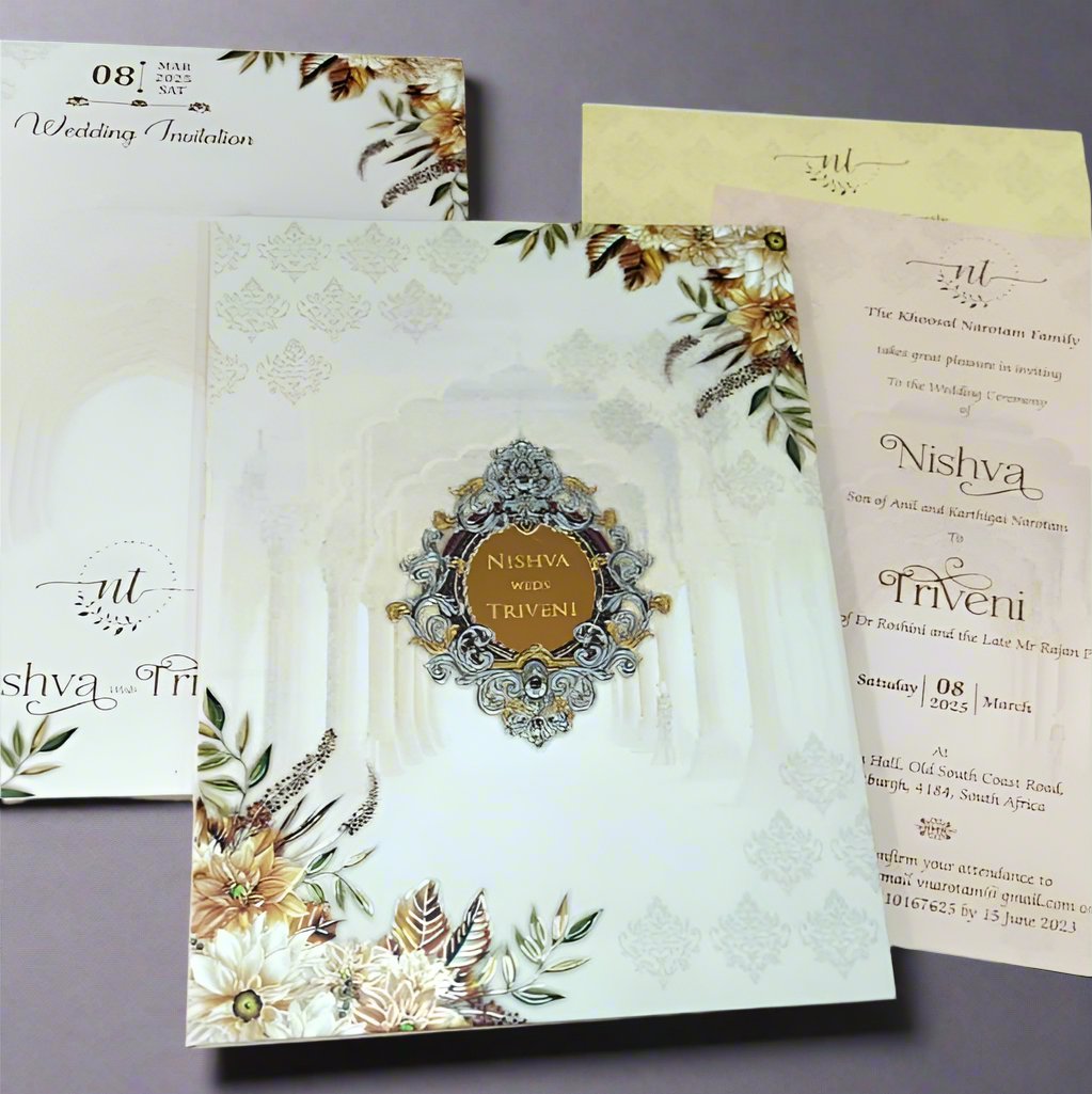 Beautiful Floral Wedding Card with Acrylic Name Plate | SS-2054