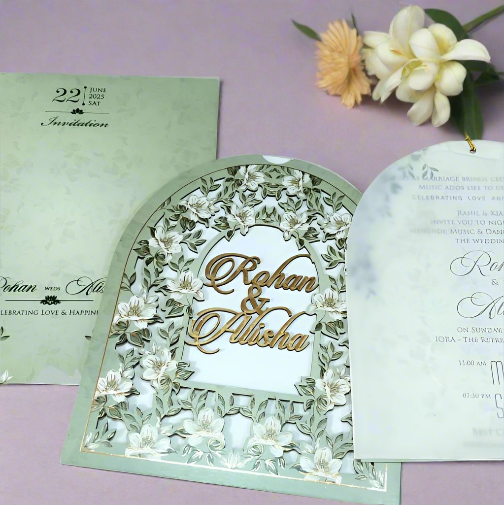 Floral Fusion Laser Cut Wedding Card  | SS-2307