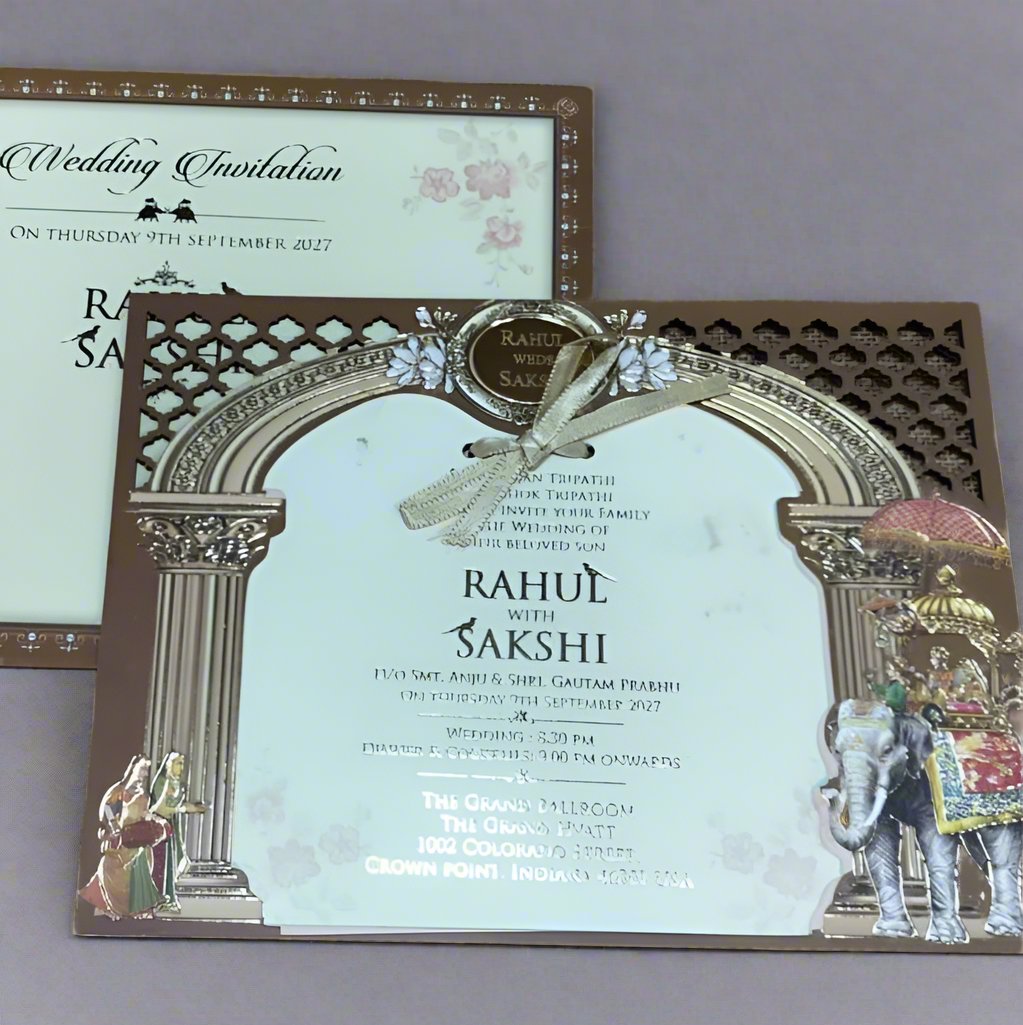 Traditional Laser Cut Wedding Card with Acrylic Name Plate | SS-1219