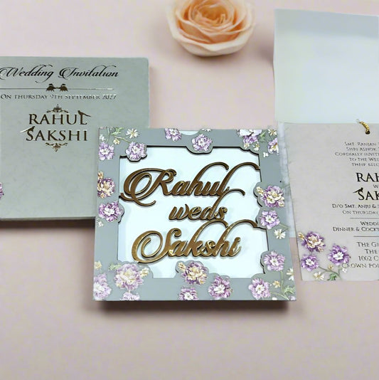 Floral Laser Cut Wedding Invitation Card with Tracing Sheet | SS-1229