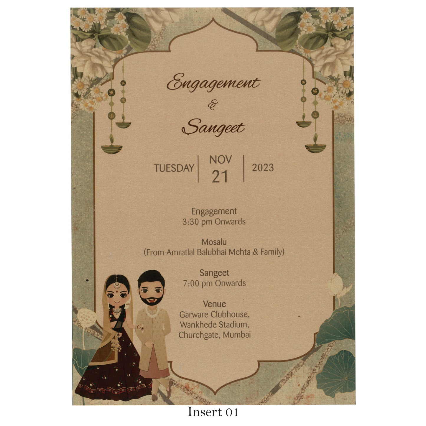 Elegant Metallic Finish Wedding card with Caricature | SS - 8046