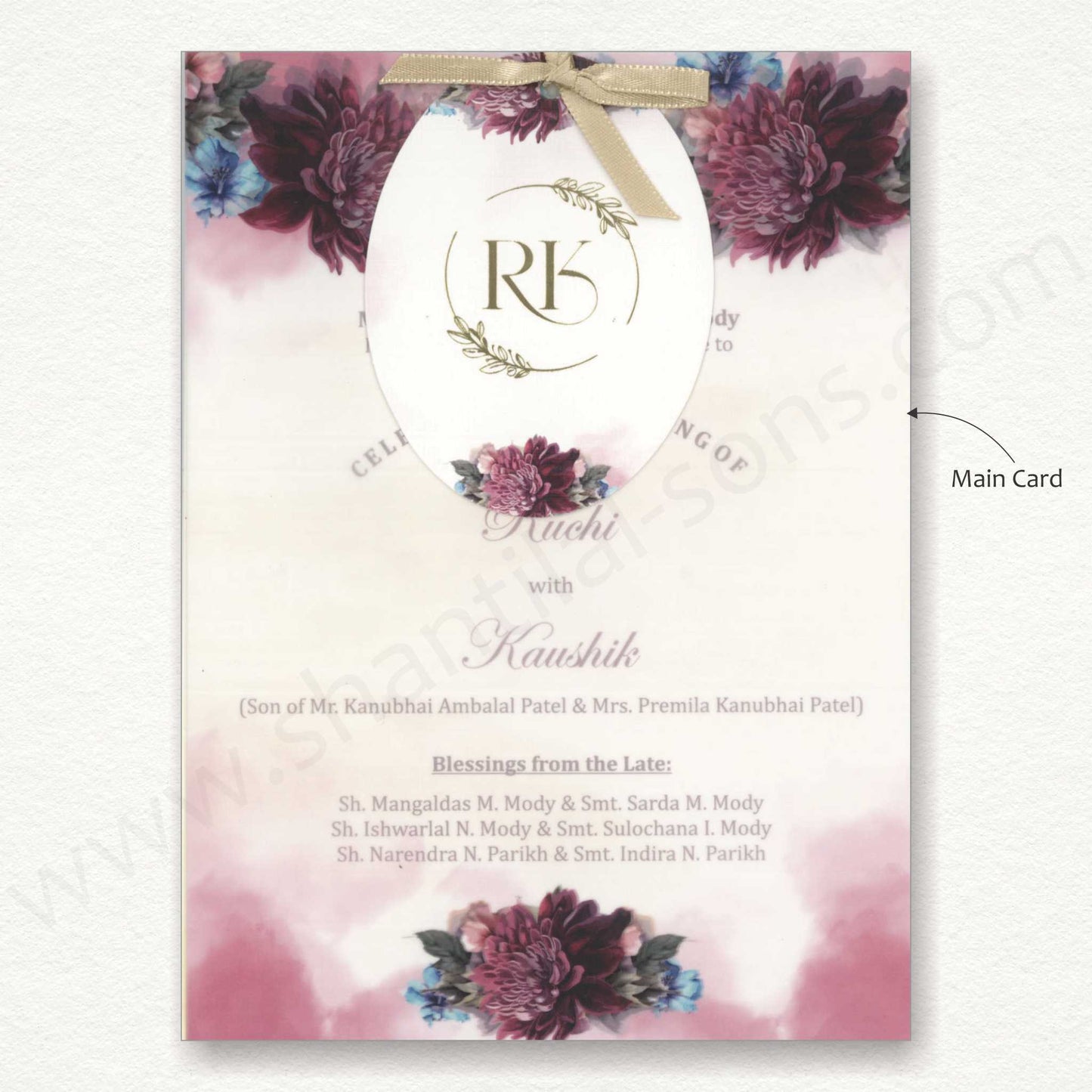 Customized Floral Wedding Card with Beautiful Initial Logo Tag | SS - 80150