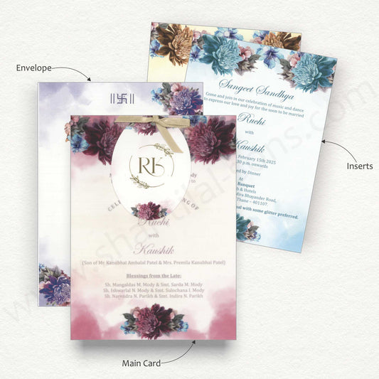 Customized Floral Wedding Card with Beautiful Initial Logo Tag | SS - 80150