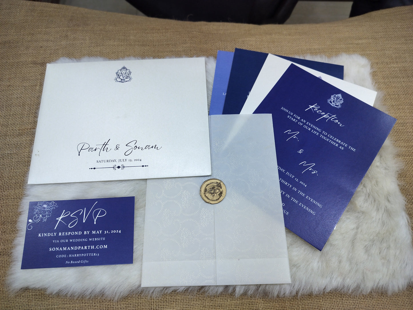 Elegant Wedding Card with Vellum Paper & Wax Seal | SS - 9007