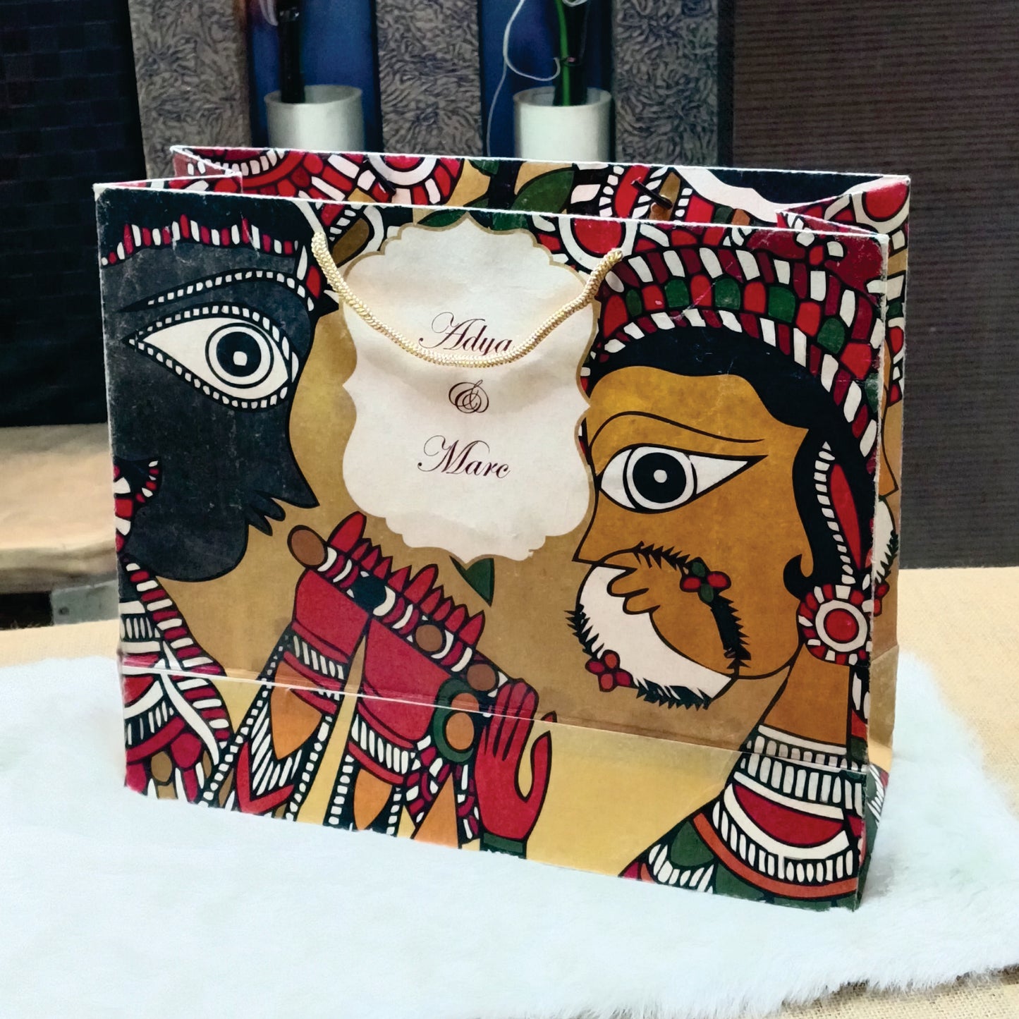 Radha Kishan Carricature Wedding Paper Bag | SSP - 019