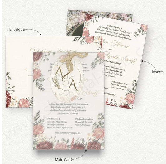 Designer Floral Wedding Card with Tracing Sheet | SS -8139