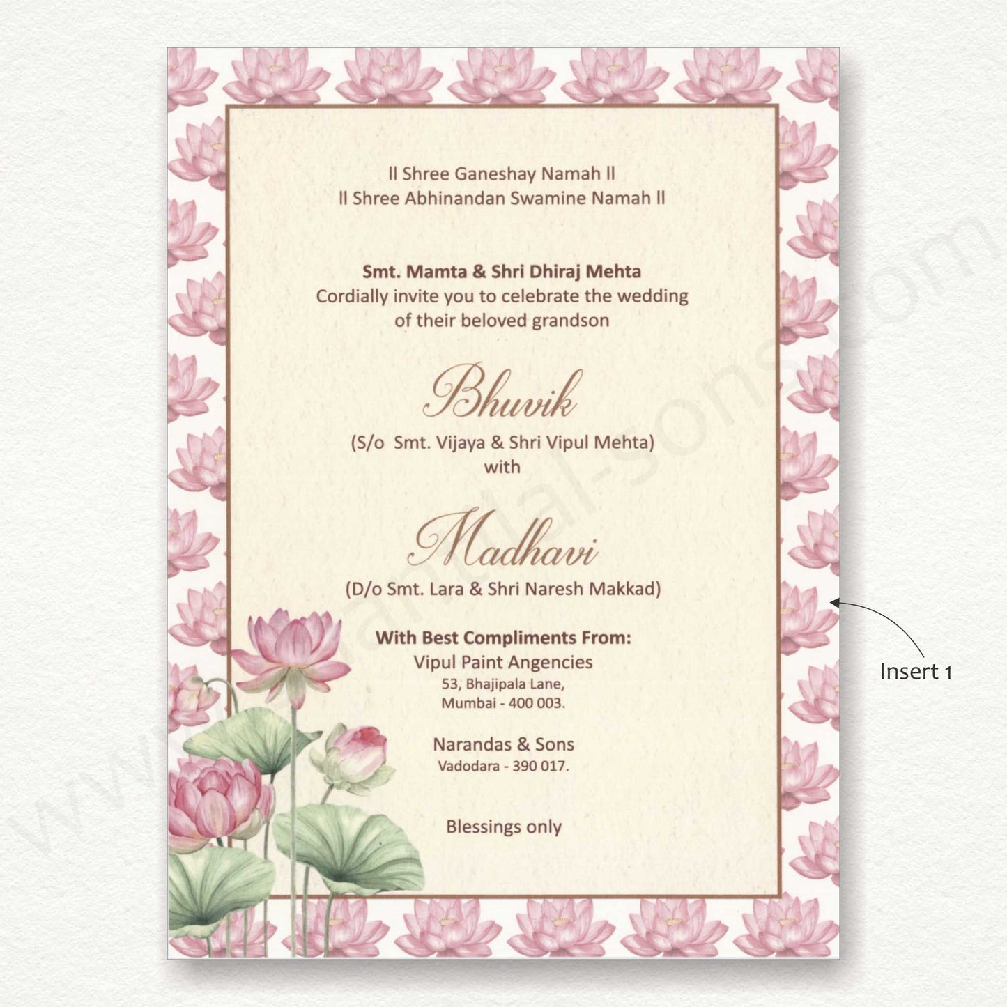 Lotus Floral Wedding Card | SS - 80155