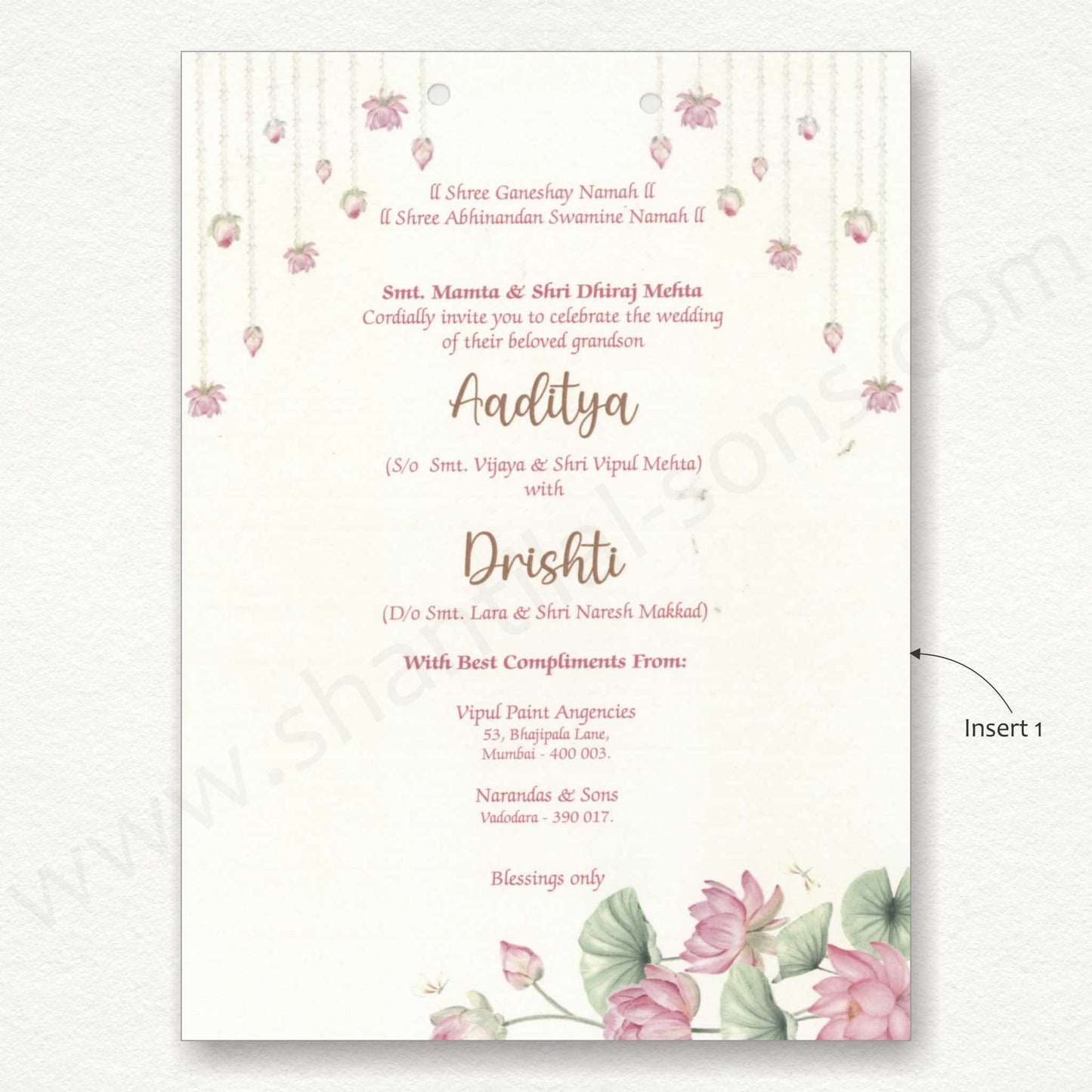 Lotus Floral Wedding Card With Vellum Paper | SS - 80156