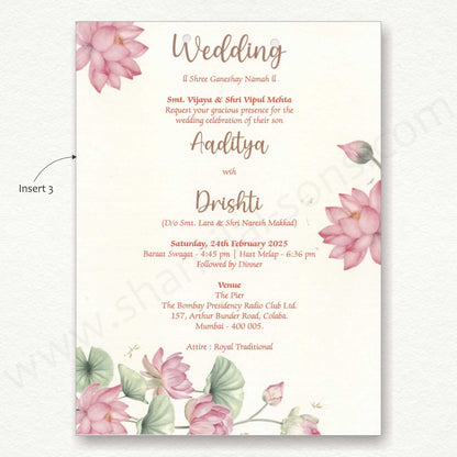 Lotus Floral Wedding Card With Vellum Paper | SS - 80156