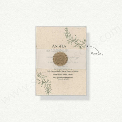 Hand Made Paper Wedding Card with Wax Seal | S - 8026